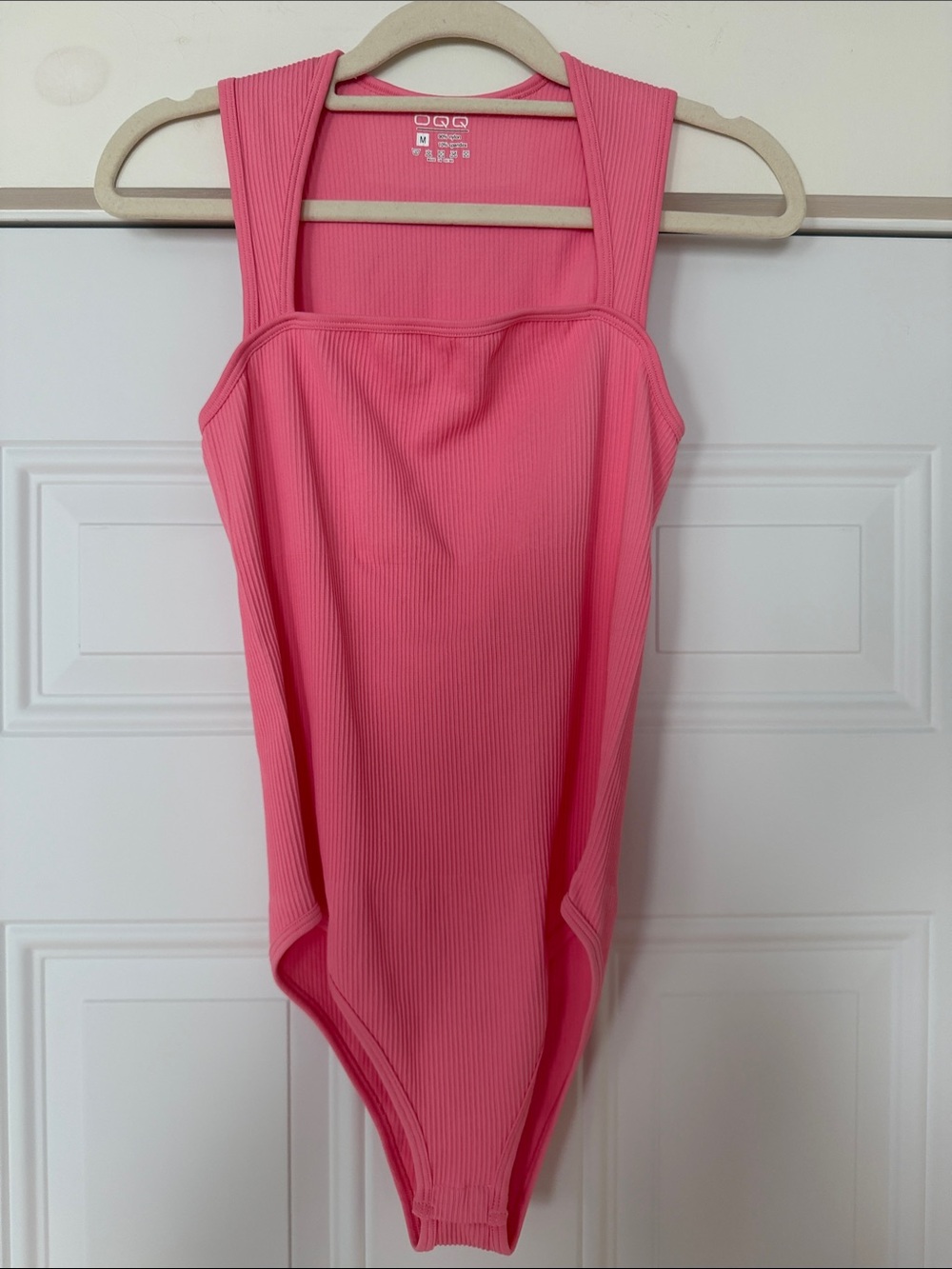 OQQ Ribbed Wide-Strap Pink Tank Bodysuit